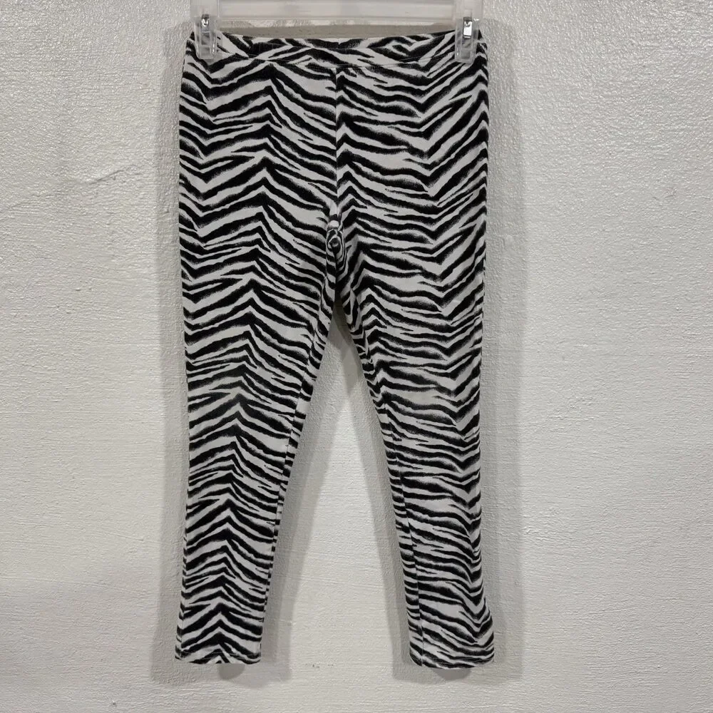 Faded Glory Girls L (10-12) Black White Zebra Print Leggings Soft Stretch Pants